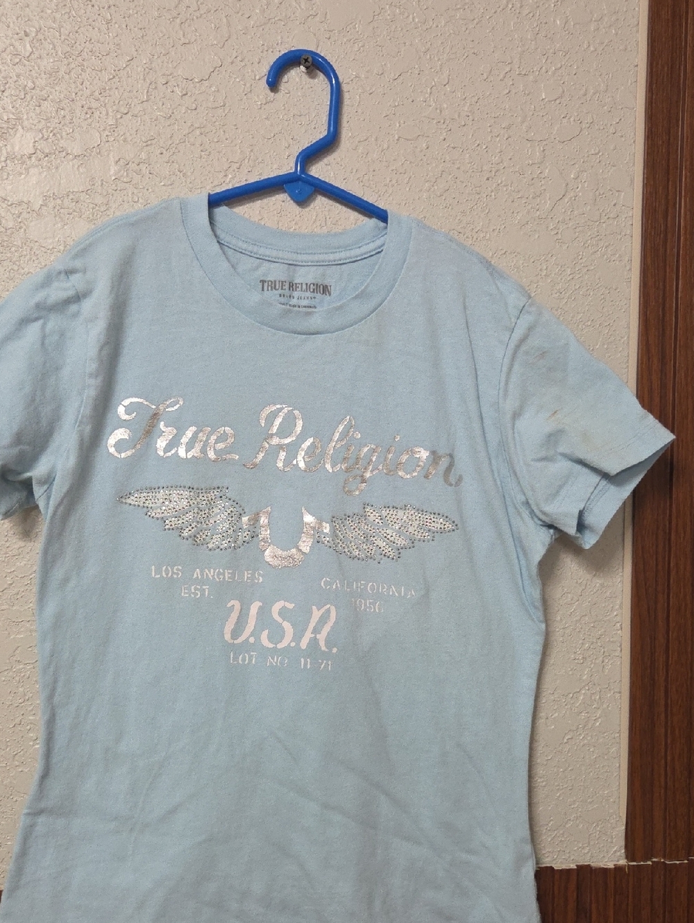 True Religion Light Blue Girls' Logo Tee with Metallic Print